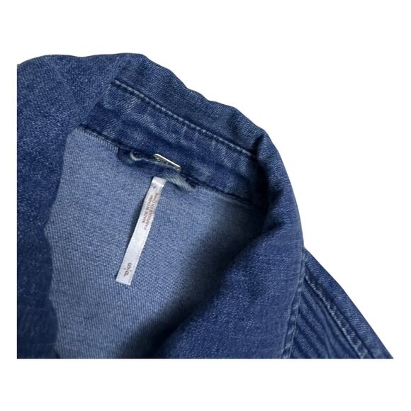FREE PEOPLE Designer CROPPED Denim Blue Jean Jacket Womens Small - Picture 4 of 5